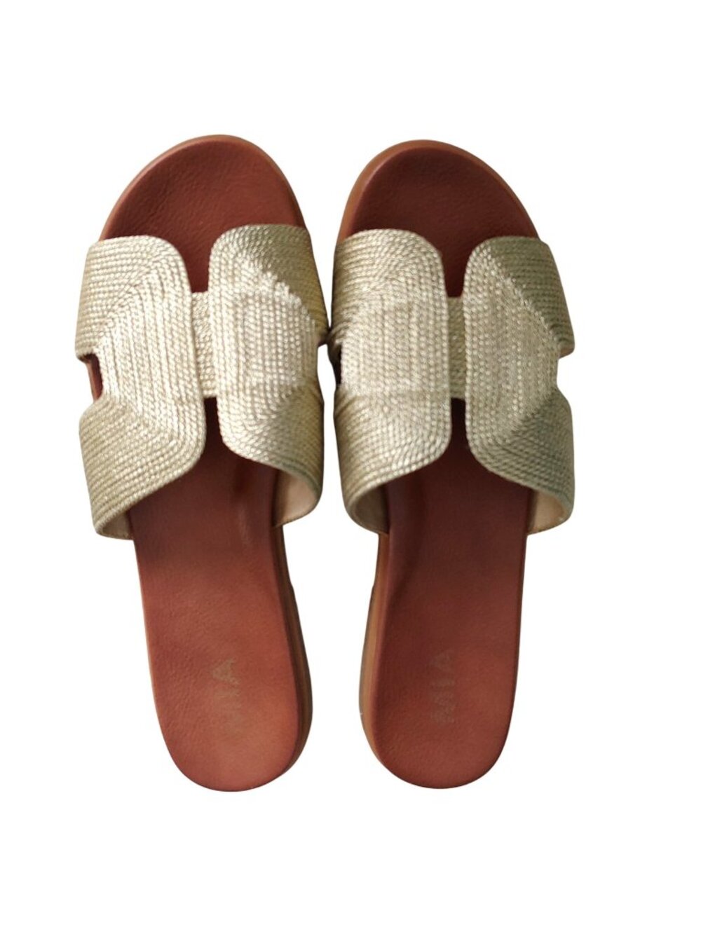 MIA Perri Woven Raffia Slide Sandals H Cutout Resort Coastal Vacation Luxe 10